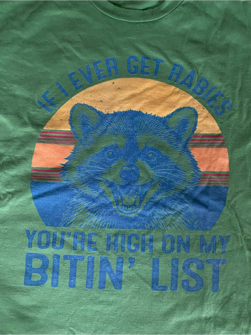 Green Raccoon Graphic Tee - If I ever get rabies you’re high on my bitin’ list